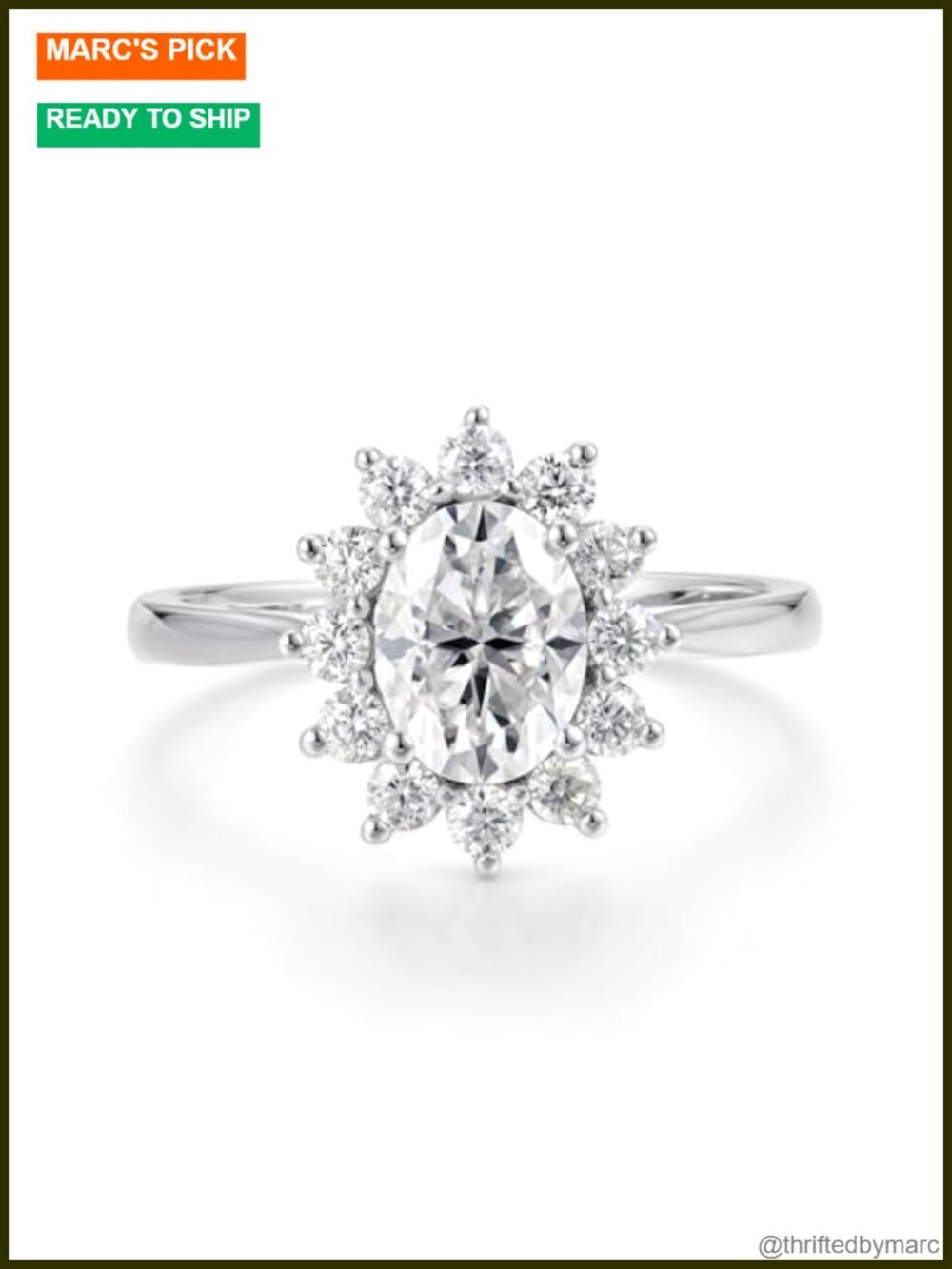 Oval Halo Moissanite Engagement Ring 925 Sterling Silver Pave
